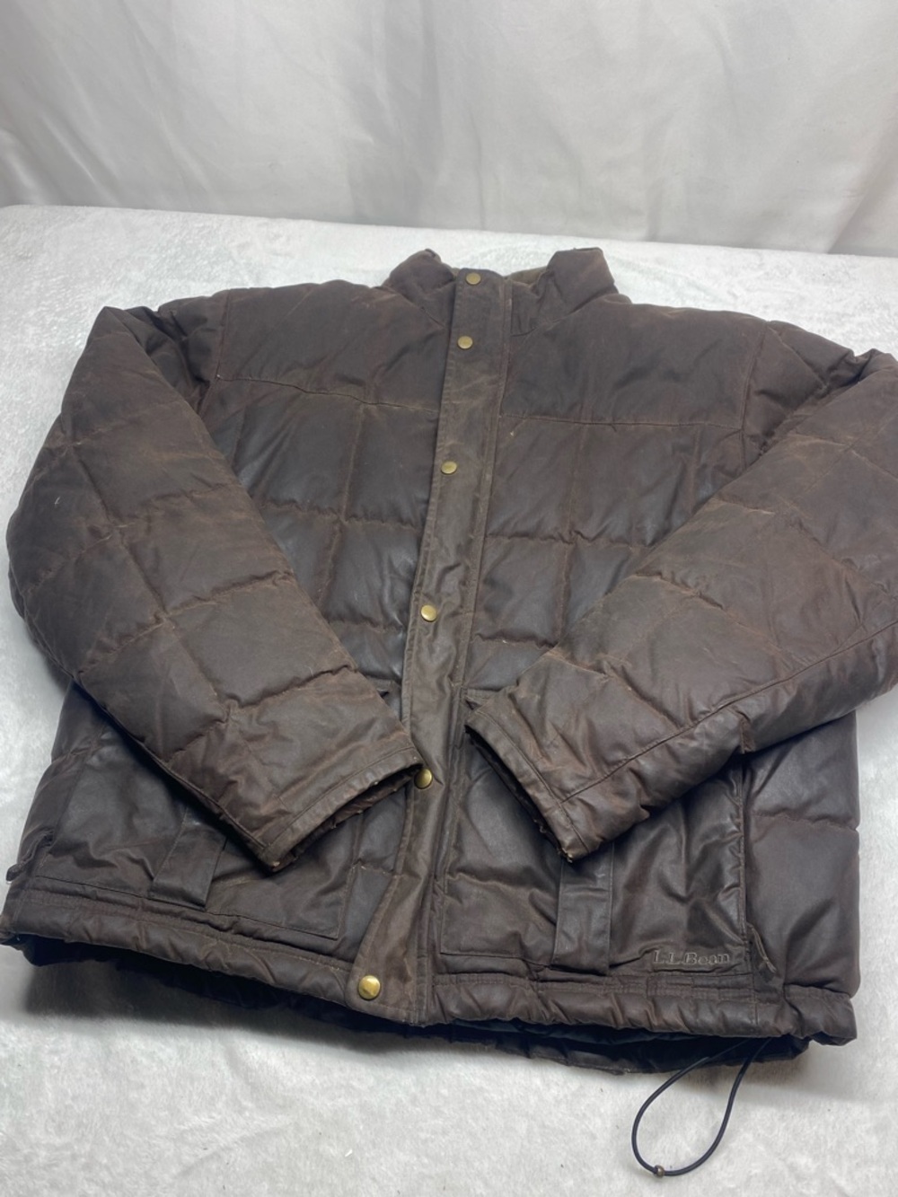 Vintage L.L. Bean Jacket Waxed Cotton Goose Down Quilted Puffer Coat lrg Chore